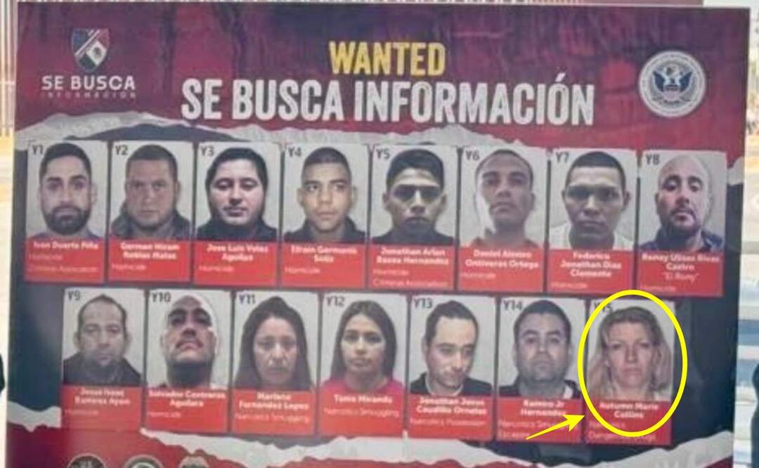 Rostros de objetivos prioritarios en México y EU, entre ellos Autum Marie Collins, alias "Y15", de 47 años y detenida en Sonora (21/06/2025). Foto: Fiscalía de Sonora