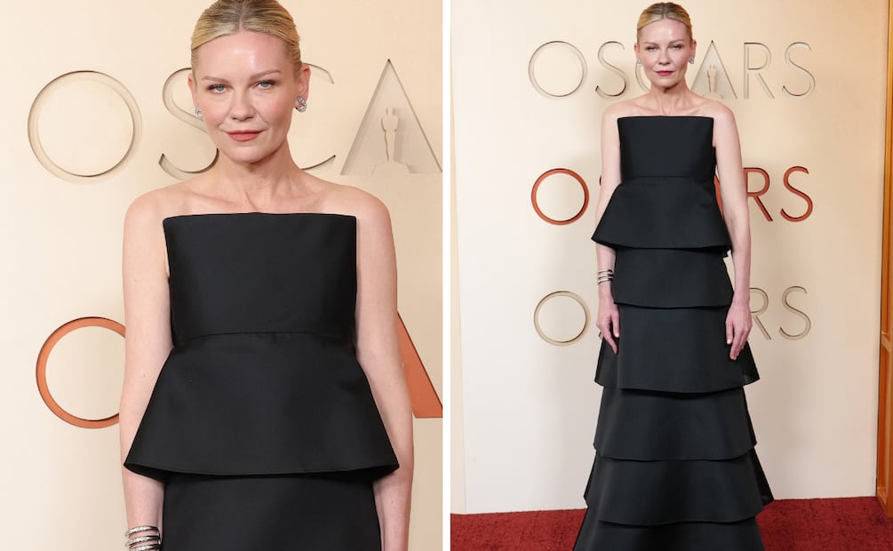 Kirsten Dunst optó por un vestido strapless negro de Celine. Foto: AP