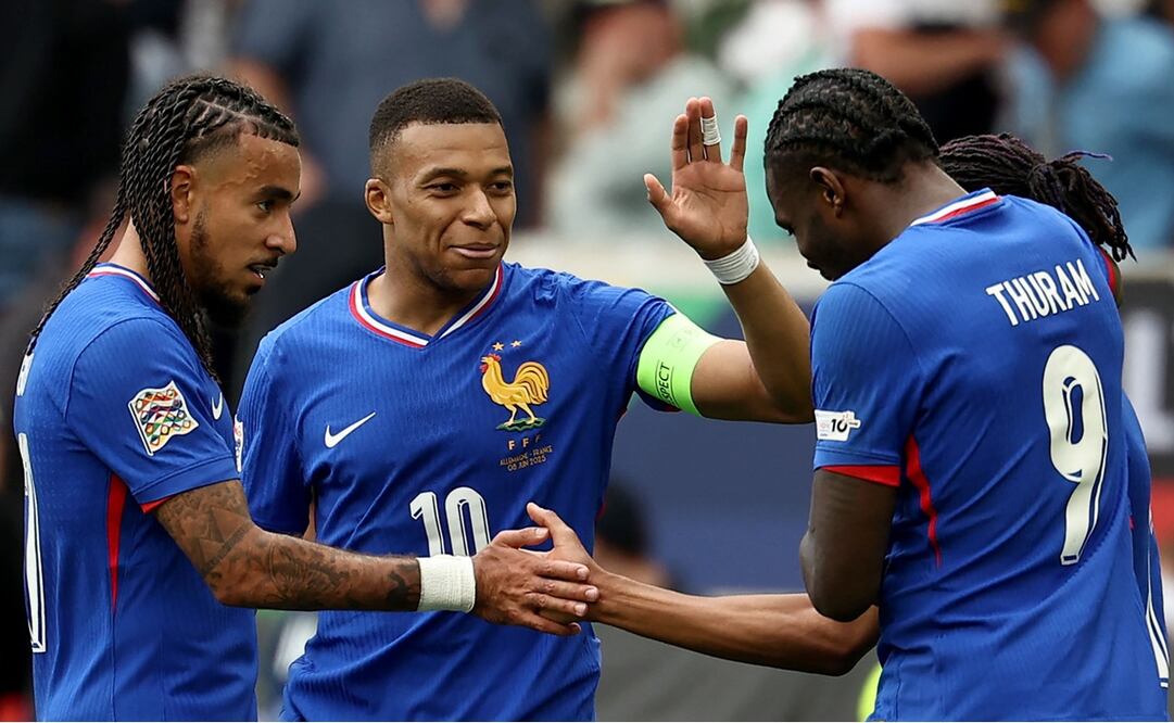 Francia en festejo de gol, durante la pelea por el tercer lugar de la UEFA Nations League 2024/25 ante Alemania - Foto: AFP