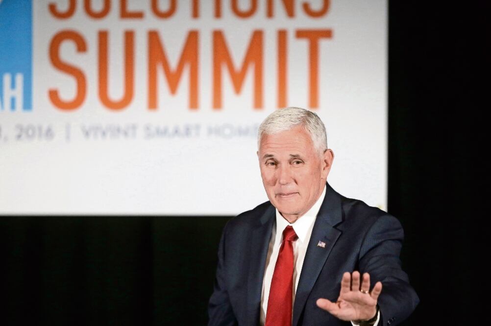 Mike Pence, candidato republicano a la vicepresidencia, el jueves de la semana pasada en un acto de campaña en Salt Lake City