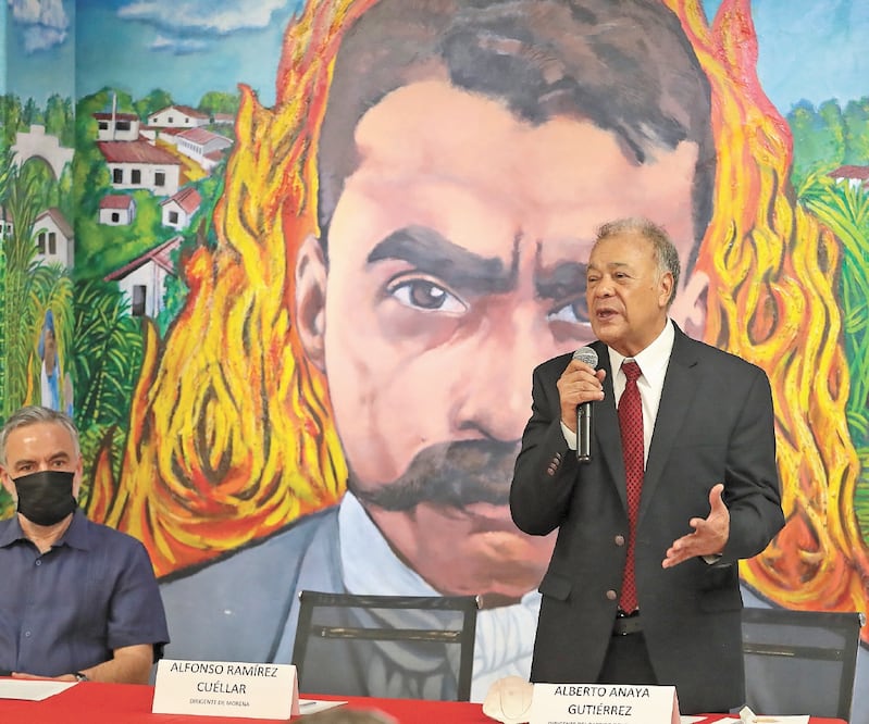 Los líderes de Morena, Alfonso Ramírez Cuéllar, y del PT, Alberto Anaya, ofrecieron una conferencia para anunciar su plan de trabajo. Foto: JUAN BOITES. EL UNIVERSAL