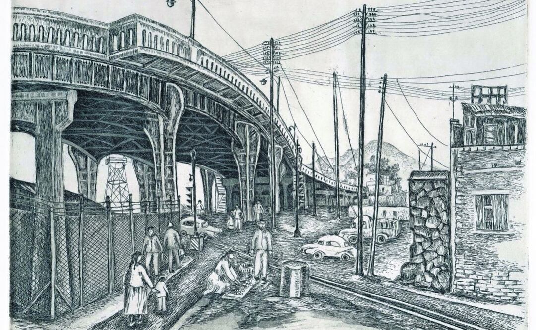 Grabado Puente de Nonoalco (1957), de Paulina Treo. Imagen: Munal