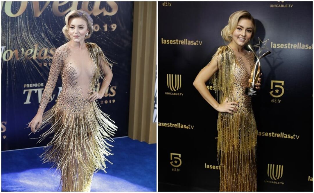 La actriz desfiló por la Alfombra Azul con el vestido al revés; cuando recibió su premio ya lo tenía puesto de manera correcta. Fotos: Luis Cortés/El Universal