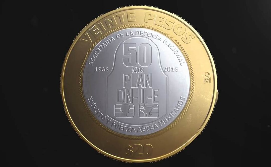 Circulan monedas de 20 pesos conmemorativas del 50 Aniversario del Plan DN-III-E
