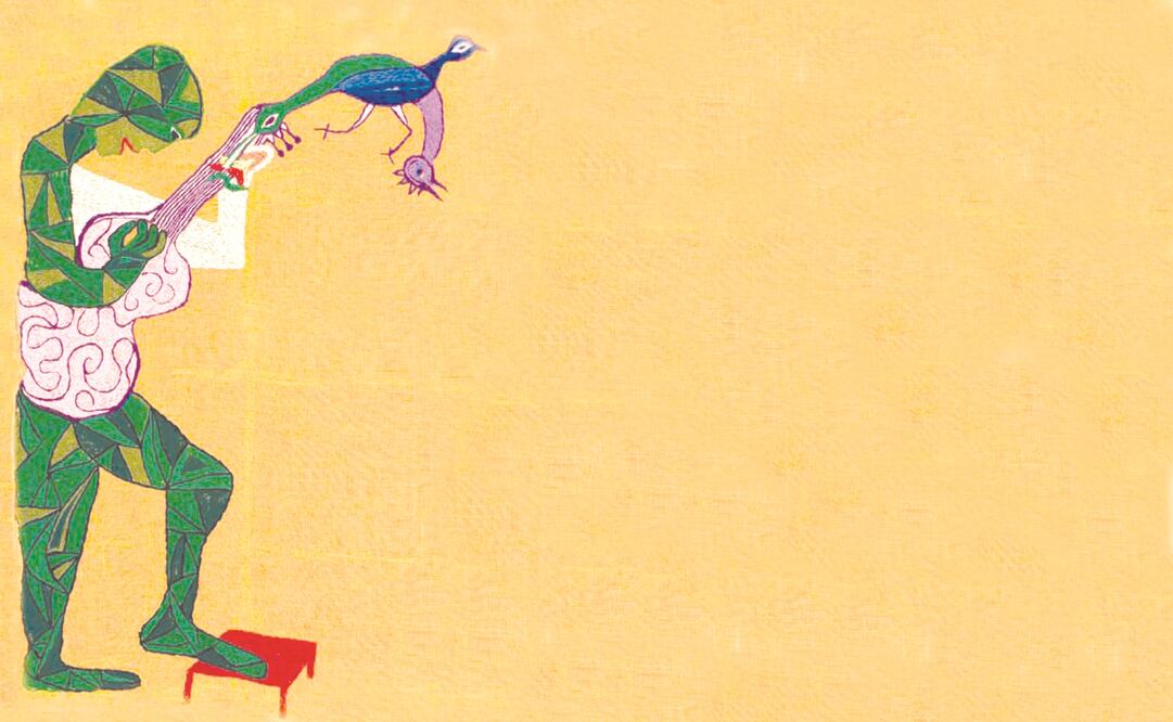 "Hombre con guitarra", arpillera de Violeta Parra de 1960. (ESPECIAL)