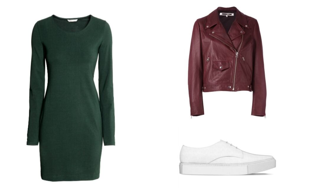 Fiesta informal: Vestido de H&M $199
Biker Jacket de Alexander Mcqueen $24,757
Sneakers de Myswear $8,727