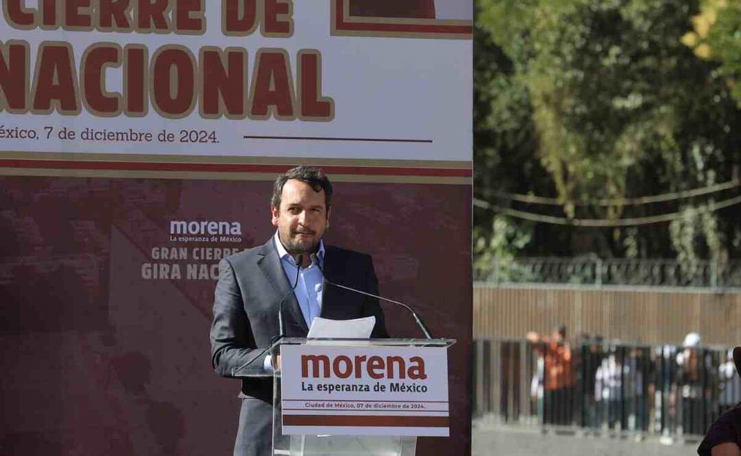 Andy López Beltrán en el evento de cierre de la Gira Nacional de Morena en la Plaza de las Tres Culturas. Foto: Gabriel Pano/EL UNIVERSAL