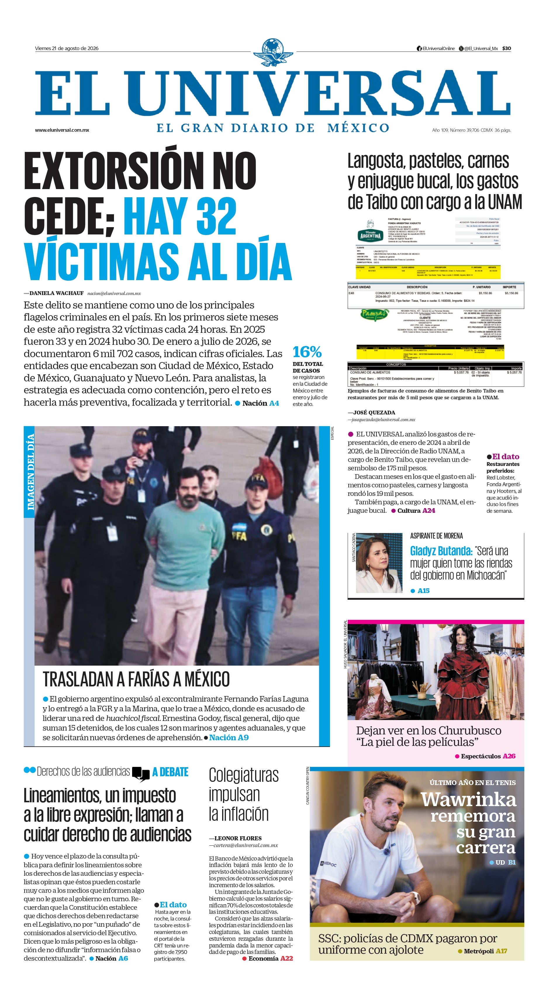Portada impresa del 21 de agosto de 2026.