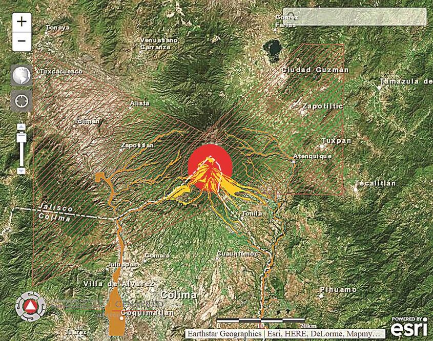El Cenapred ofrece un mapa interactivo para encontrar las zonas de mayor riesgo del Volcán de Colima (ESPECIAL)