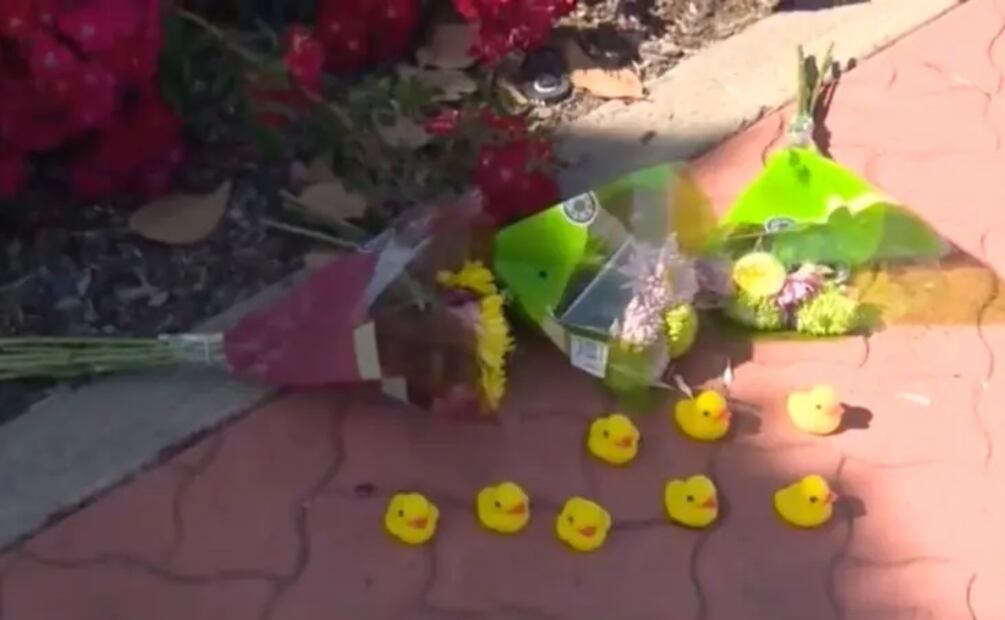 Cerca del lugar del accidente se dejó un monumento con patitos de goma y flores.
Foto: KCRA