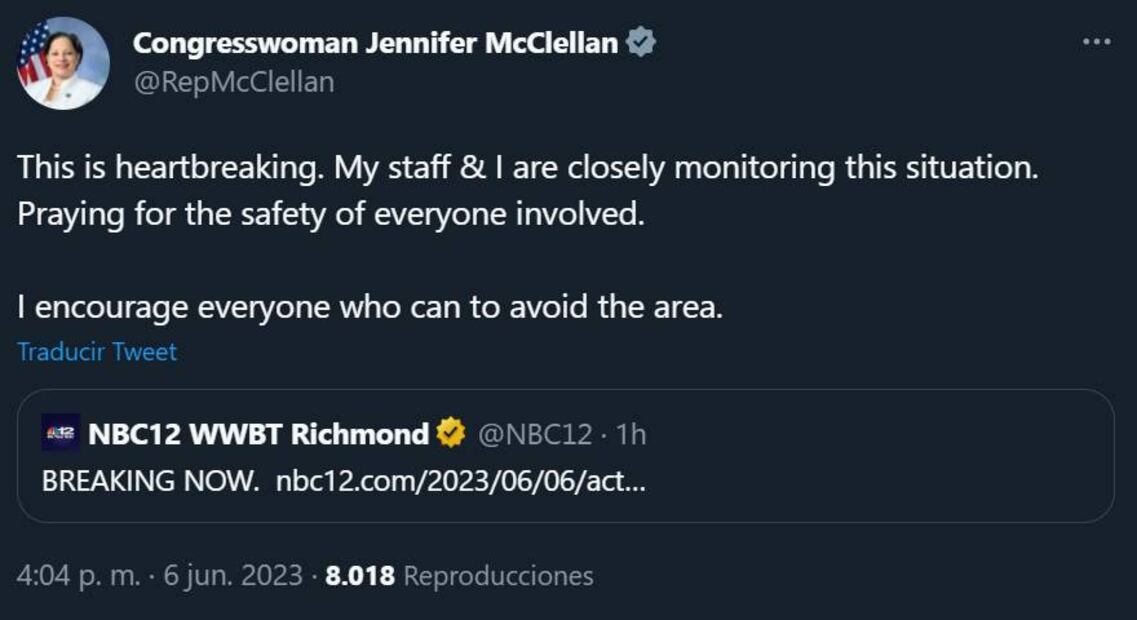 Foto: Captura (Twitter @RepMcClellan)