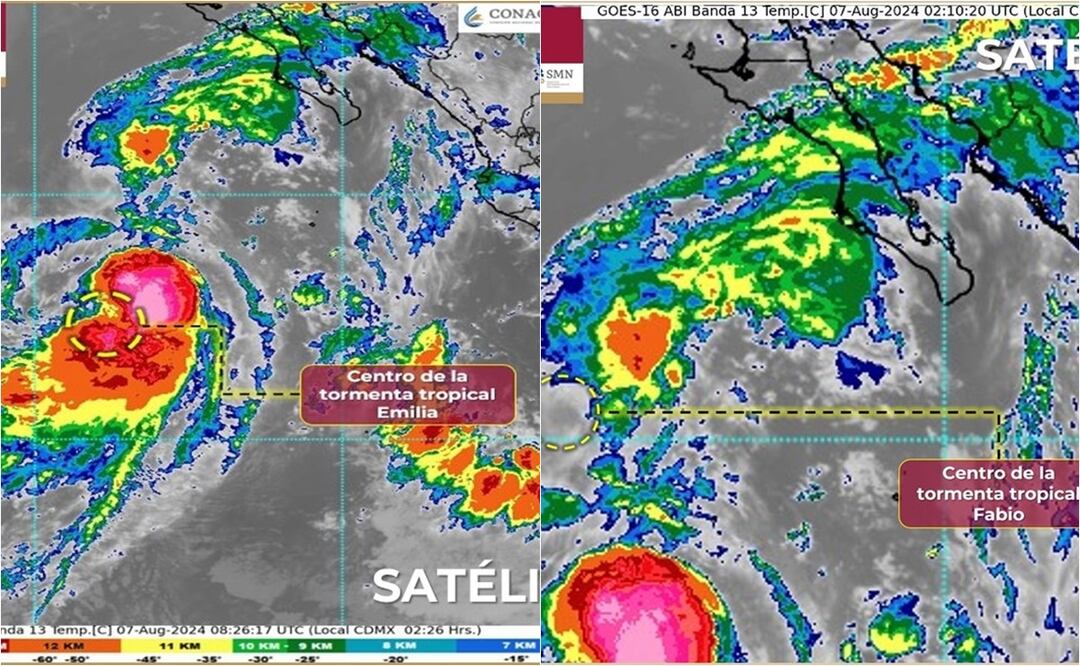 Tormentas Fabio y Emilia podrían causar lluvias fuertes y oleaje de hasta 3 metros en Baja California Sur. Foto: Captura de pantalla