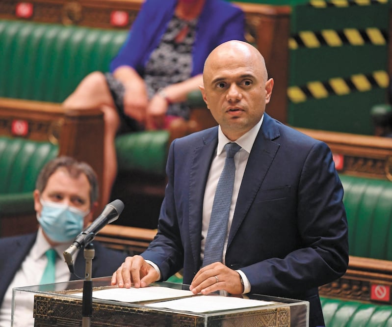 El ministro británico de Sanidad, Sajid Javid, habló en la Cámara de los Comunes sobre los contagios de Covid en el país. Foto: JESSICA TAYLOR. AFP