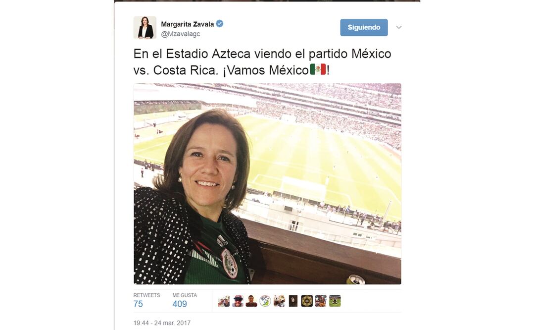 Apoyo. Margarita Zavala asistió ayer al encuentro de futbol entre las selecciones de México y Costa Rica, que se llevó a cabo en el Estadio Azteca. (TOMADA DE TWITTER)