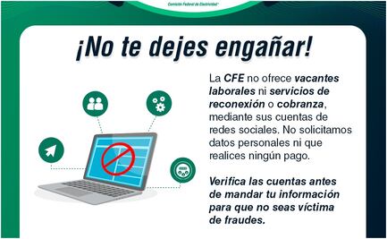CFE emite aviso para evitar fraudes en cobros y servicios