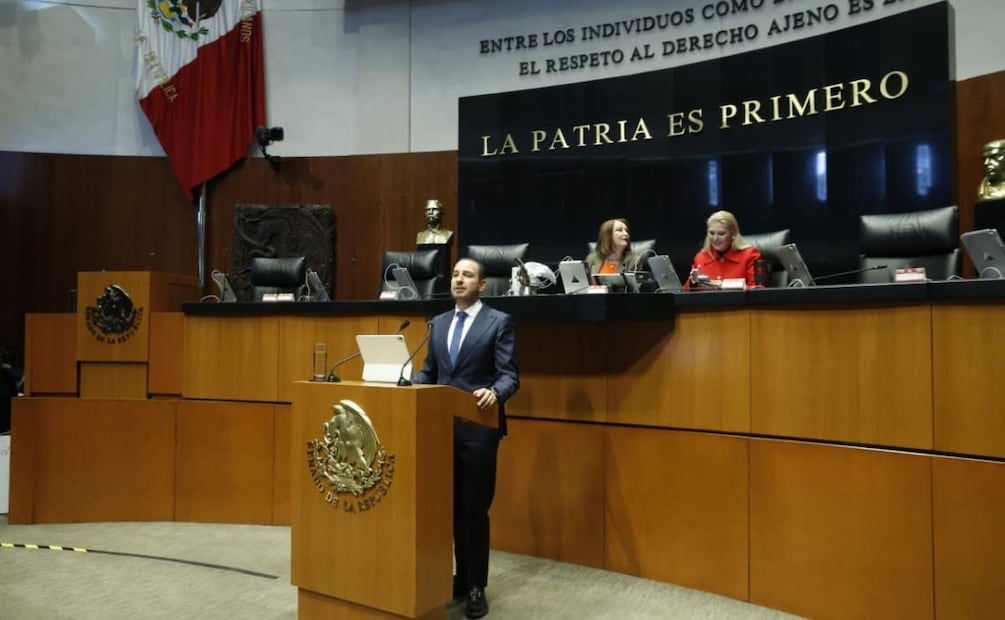 Senadores Marko Cortés y Raymundo Bolaños presentan iniciativa de reforma electoral (17/02/2026). Foto: Especial