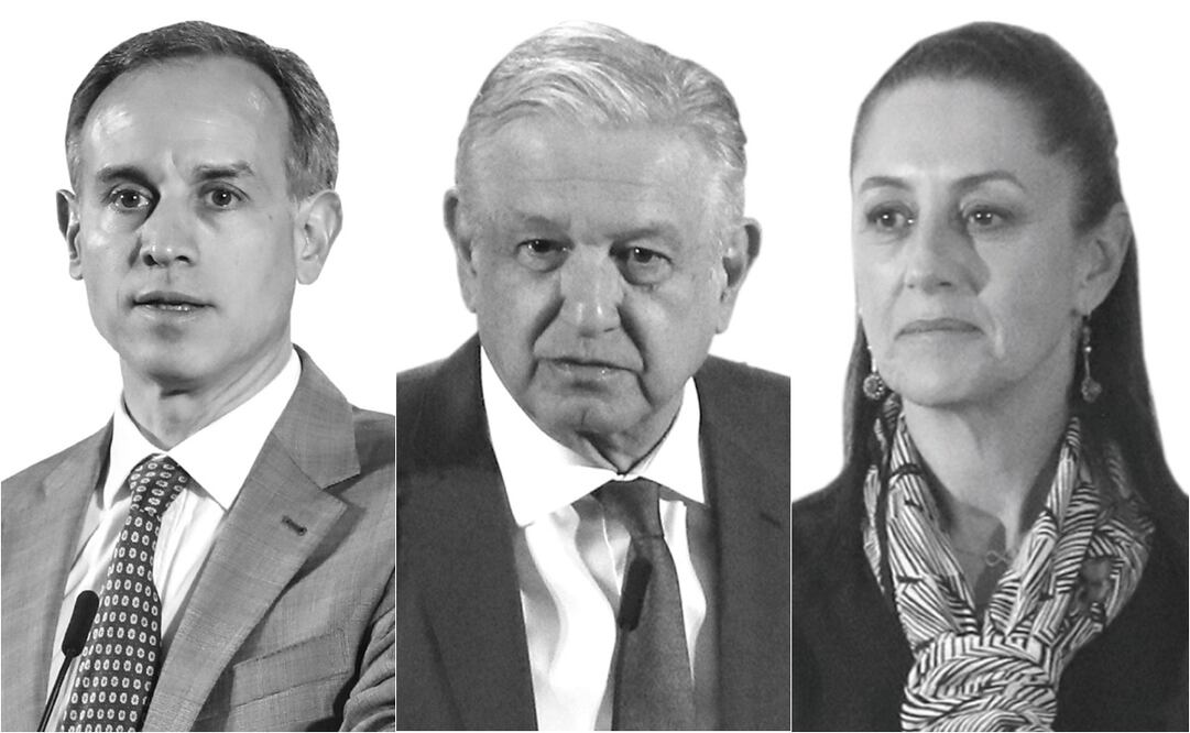 De izquierda a derecha: Hugo López-Gatell, subsecretario de prevención y promoción de la Salud; Andrés Manuel López Obrador, presidente de México; y Claudia Sheinbaum, jefa de Gobierno de la CDMX. Foto: Archivo/EL UNIVERSAL