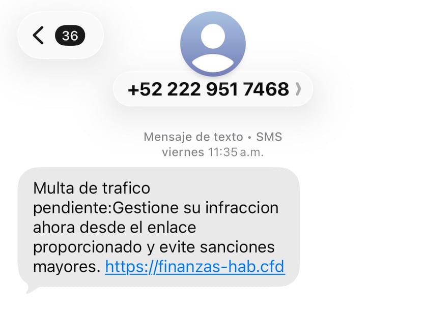 Así luce el mensaje de estafa sobre multas de tránsito. Foto: Captura de pantalla