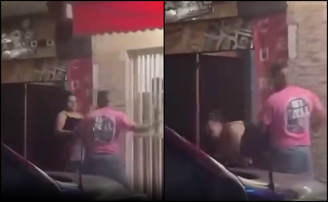 En el video se observa como en la vía pública el exagente policíaco intercambia golpes con una mujer. Al final le coloca un puñetazo en el rostro y la derriba. Foto: captura de pantalla