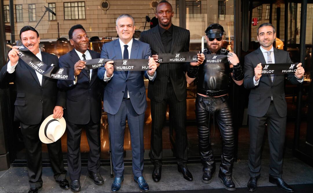 Carlito Fuente, Pelé, Ricardo Guadalupe, CEO de Hublot, Usain Bolt, Peter Marino y Jean François Sberro, director general de Hublot América