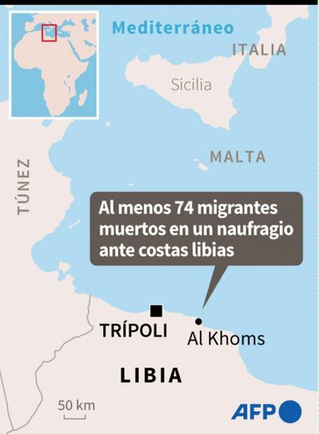 Mueren 74 migrantes en naufragio de un bote frente a costa libia