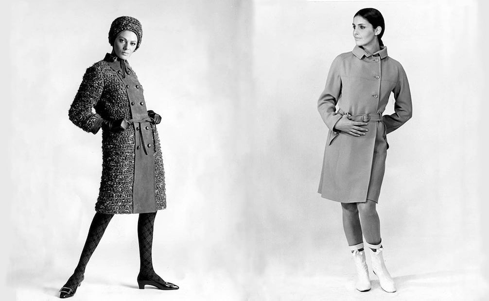 Los zapatos no siempre eran el punto de partida del conjunto: a veces se combinaba un accesorio como el gorro, con la misma tela del abrigo de la izquierda, o a veces se prefería una gabardina más sobria que ayudaba a contrastar con las botas clásicas de la época. Archivo EL UNIVERSAL.