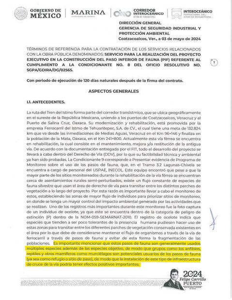 Los pasos de fauna son usados por múltiples especies, por lo que su instalación tiene efectos positivos importantes, se detalla en el Anexo Técnico del contrato FIT-GARMOP-SZ-26-2024, cuya copia posee EL UNIVERSAL.