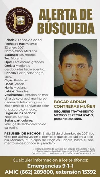 Emiten alerta de búsqueda para Bogar Adrián, joven autista extraviado en Nogales, Sonora