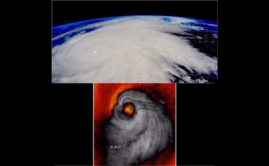 En la foto superior, la imagen de "Patricia! que captó el astronauta de la NASA; Scott Kelly, y en inferior una imagen satelital de "Matthew" frente a las costas de Haití