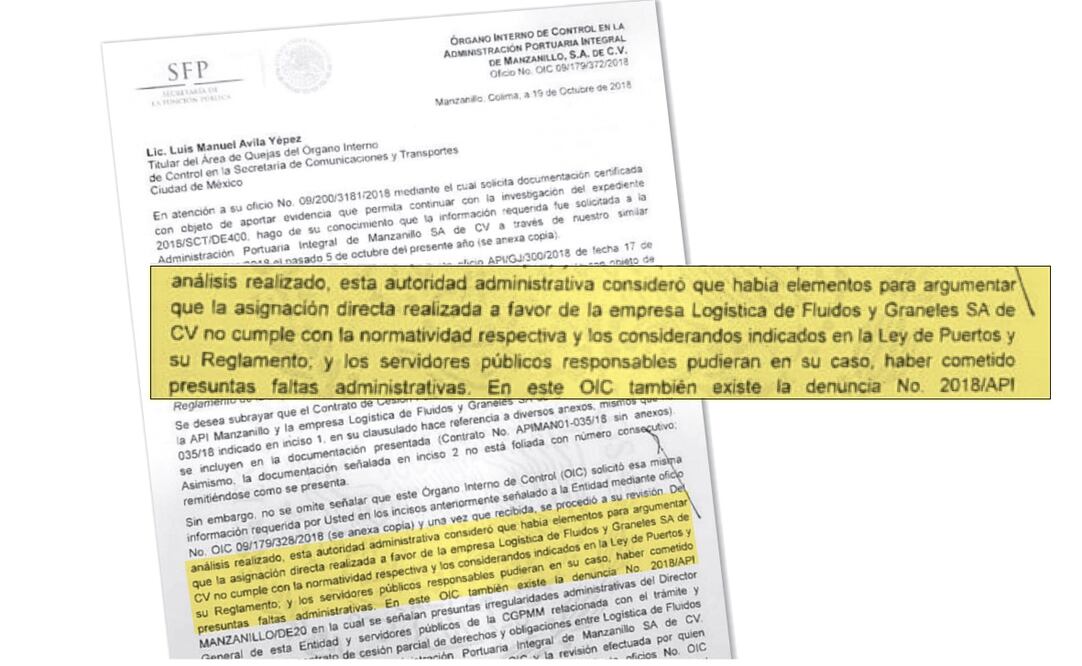 Advertencia. En la notificación al Órgano Interno de Control de la Secretaría de Comunicaciones y Transportes se advierte de anomalías en derechos y que deben ser revisados.
