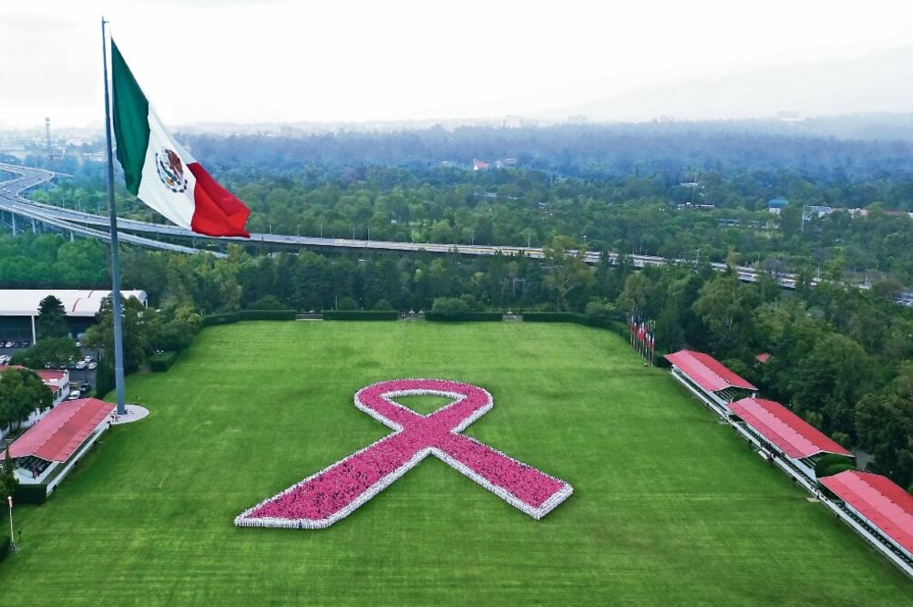 Más de 11 mil personas vestidas de rosa se reunieron ayer en las instalaciones del Campo Marte para formar el moño rosa más grande, como parte de las acciones previas al Día Mundial de la Lucha contra el Cáncer de Mama (IMSS)