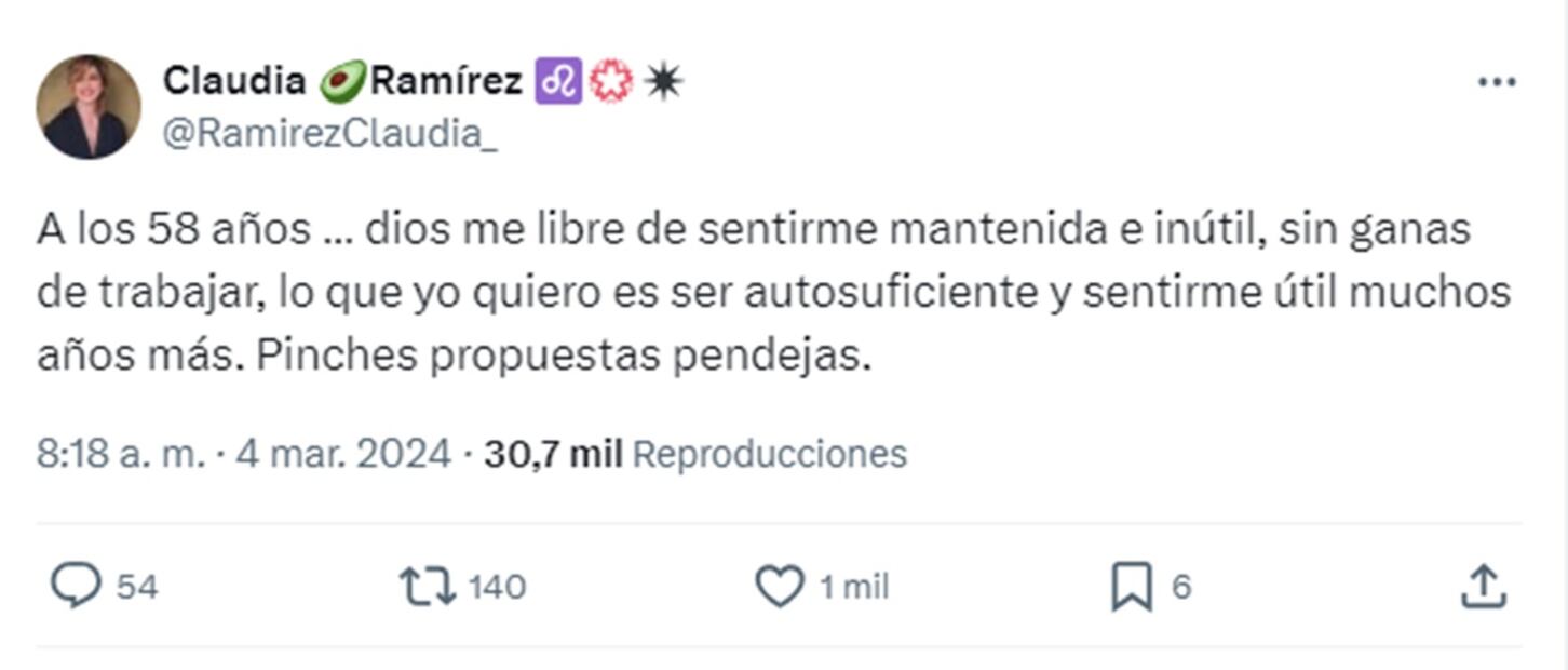 Claudia Ramírez recurrió a X para plantear su inconformidad ante las propuestas de campaña de Clara Brugada.
Imagen: X