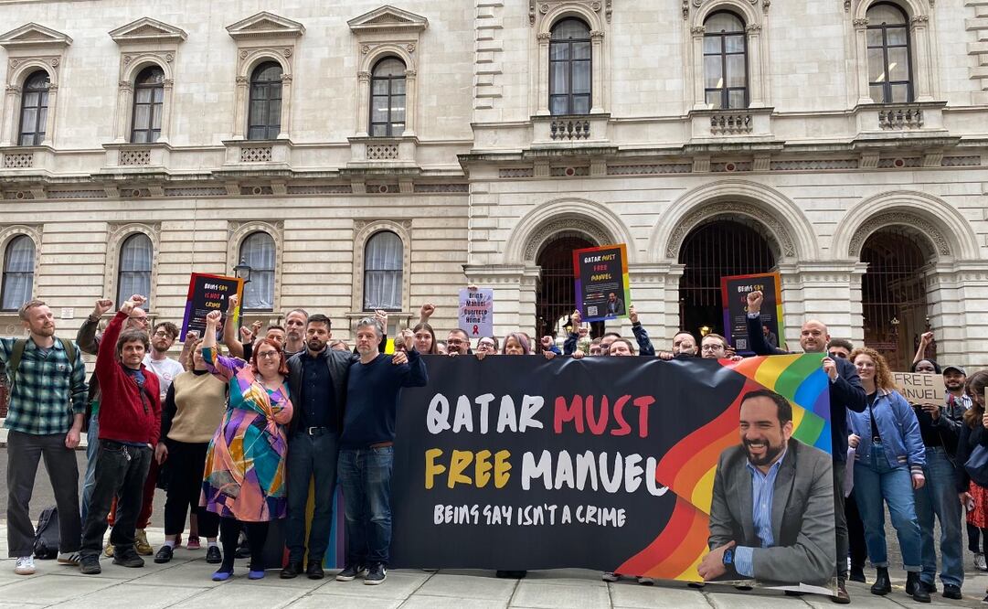 Manifestación en Londres por la libertad absoluta de Manuel Guerrero. Foto: X @ QatarFreeManuel