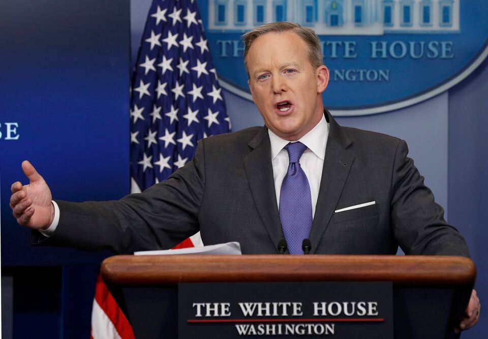 El portavoz de la Casa Blanca, Sean Spicer, durante su conferencia de prensa diaria (Foto: Reuters)