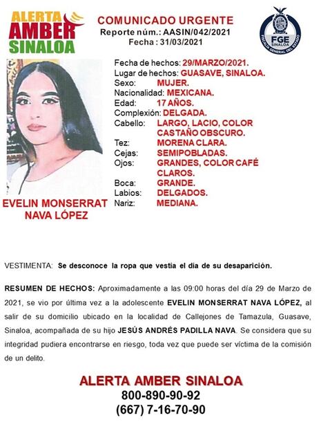 Desaparecen Evelin Monserrat y su bebé de 8 meses en Sinaloa; activan Alerta Amber