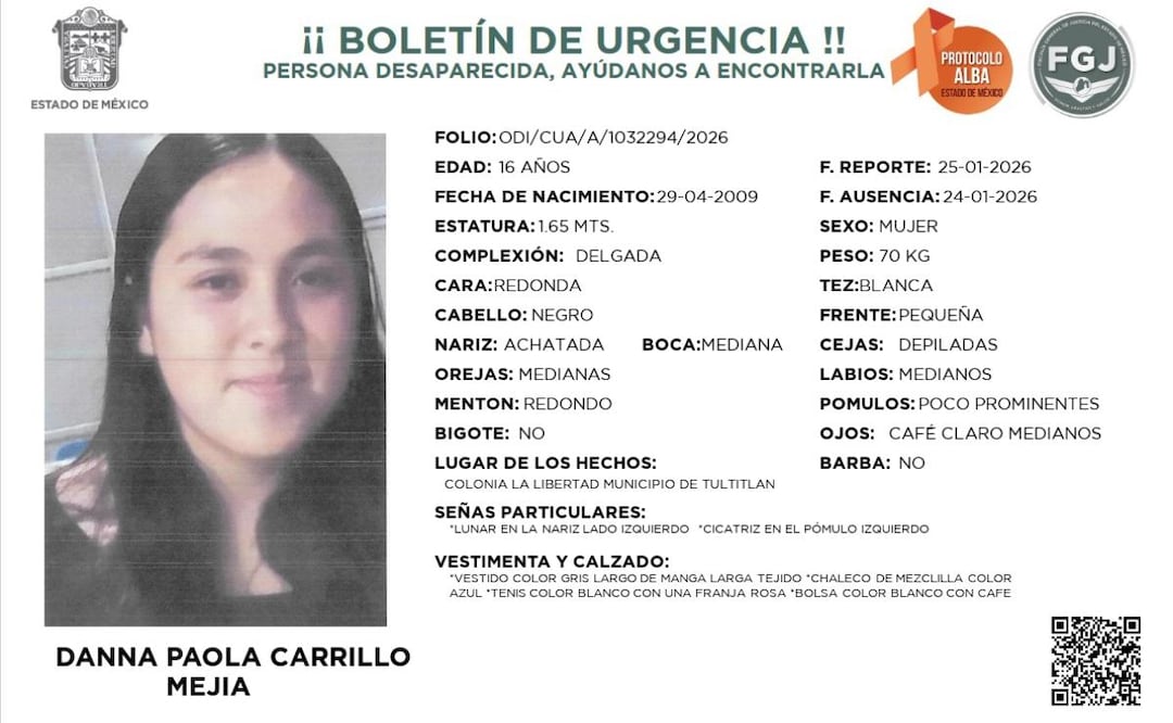 Danna Paola desapareció tras salir de su casa rumbo a la iglesia en Tultitlán (27/01/2026). Foto: Especial