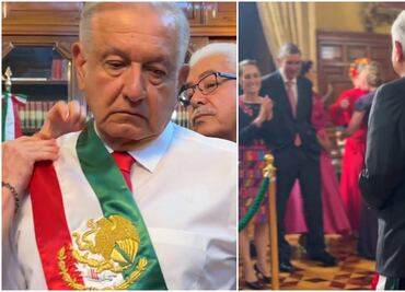 VIDEO Así se puso AMLO la banda presidencial para su último Grito, con la ayuda del senador Alejandro Esquer