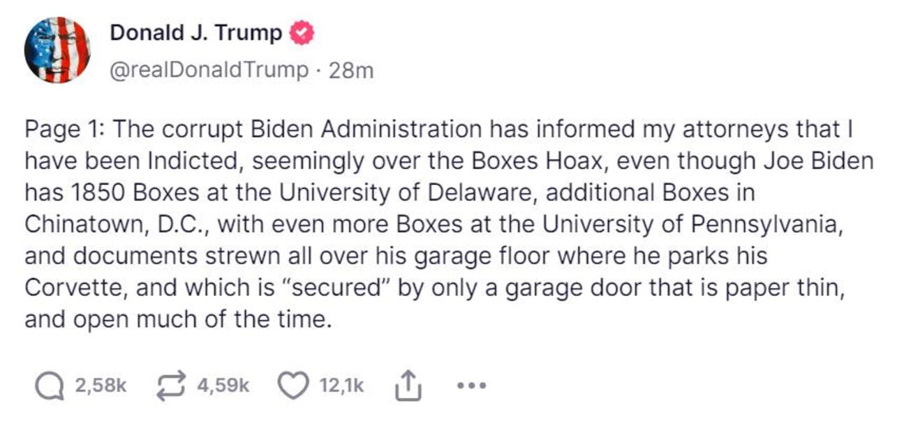 Publicación de Donald Trump en Truth Social. Foto: Captura