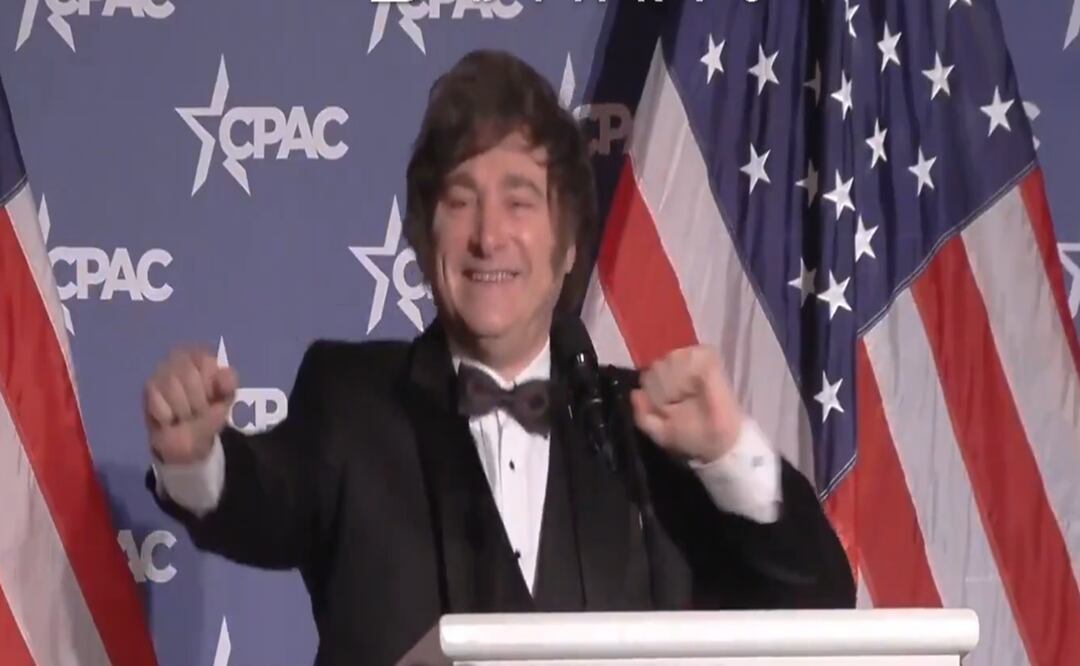 El presidente argentino, Javier Milei estuvo en una cena de gala de la Conferencia de Acción Política Conservadora (CPAC) en Palm Beach, Florida. Imagen: Tomada de video