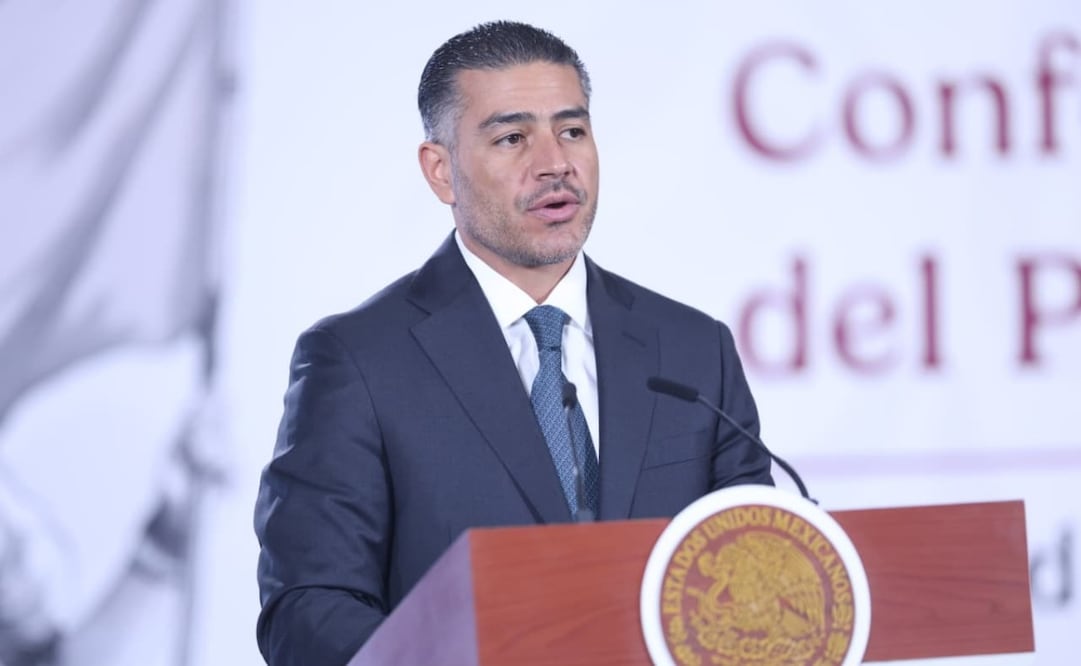El secretario de Seguridad, Omar García Harfuch, en la “Mañanera del Pueblo” del 7 de julio de 2026 en Palacio Nacional. Foto: Luis Camacho/ EL UNIVERSAL