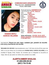 Activan alerta amber para localizar a Hannia Mayli en Sinaloa 