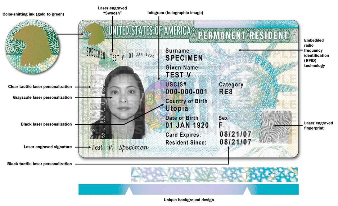 Imagen de los Servicios de Inmigración y Ciudadanía de los Estados Unidos de una tarjeta de residencia permanente, conocida popularmente como "green card" (Foto: AP/Archivo)