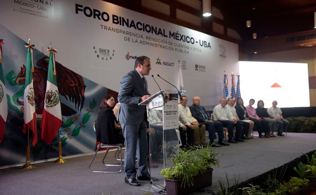 Jiutepec, Morelos. El Gobernador del Estado de Morelos, Cuauhtémoc Blanco, inauguró el Foro Binacional entre México y Estados Unidos, sobre Transparencia y Rendición de Cuentas. Foto: Tony Rivera