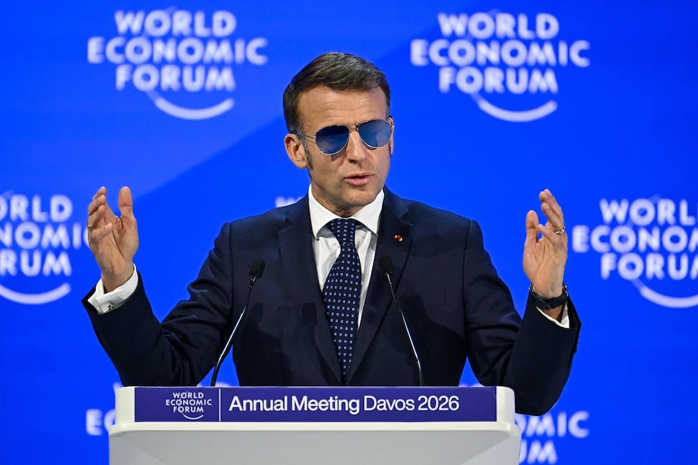 El presidente francés, Emmanuel Macron, durante su discurso en el Foro Económico Mundial de Davos, en Suiza. FOTO: FABRICE COFFRINI. AFP