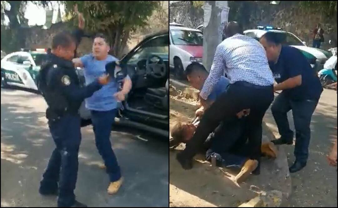 Golpean a policía que impedía el paso de automovilistas por la salida de los niños de la escuela. Foto: Captura de video @Gposiadeoficial