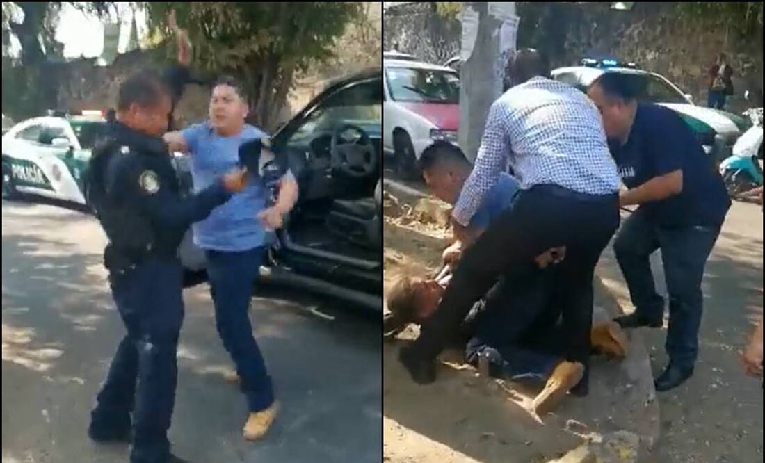 Golpean a policía que impedía el paso de automovilistas por la salida de los niños de la escuela. Foto: Captura de video @Gposiadeoficial
