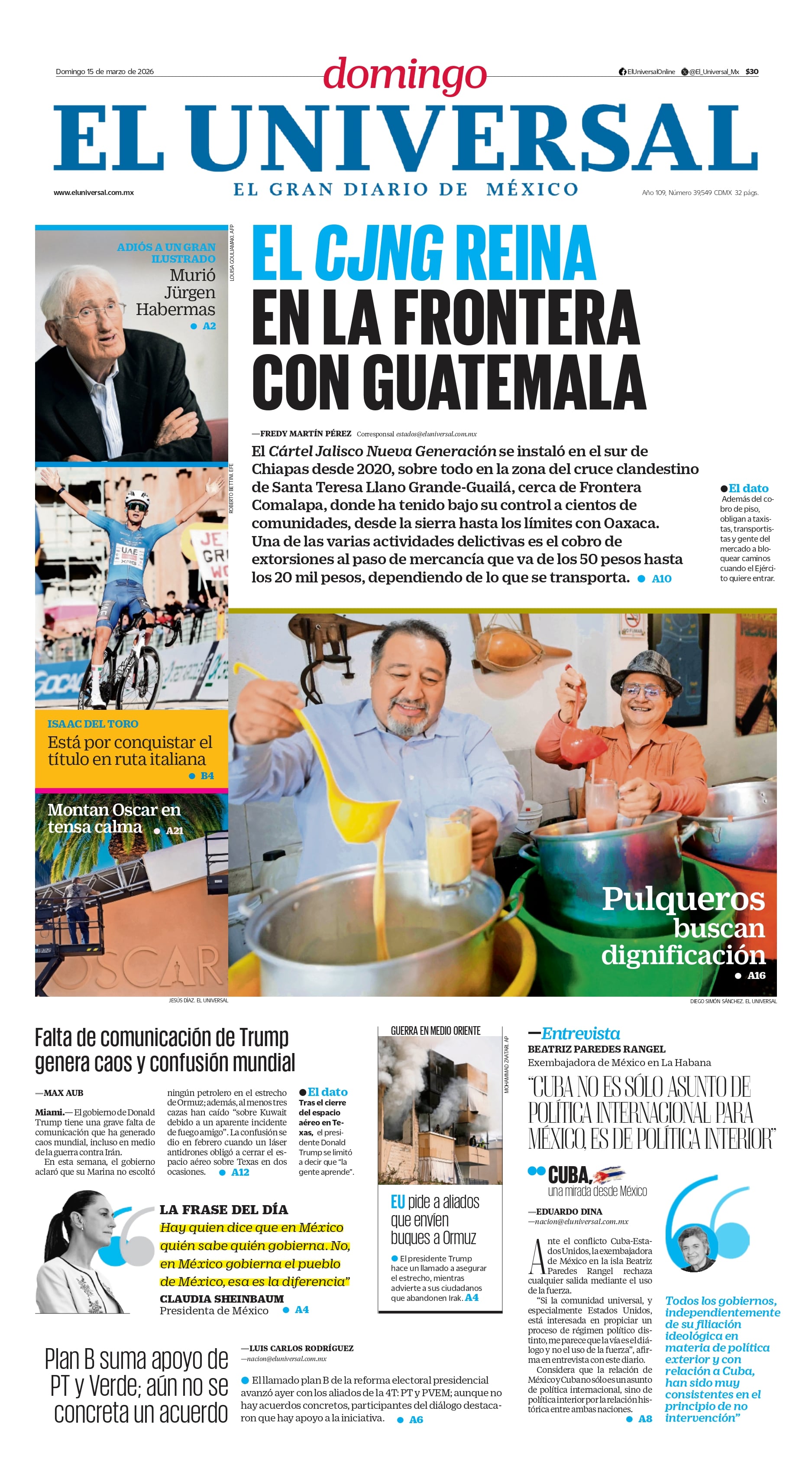 Portada impresa del 15 de marzo de 2026