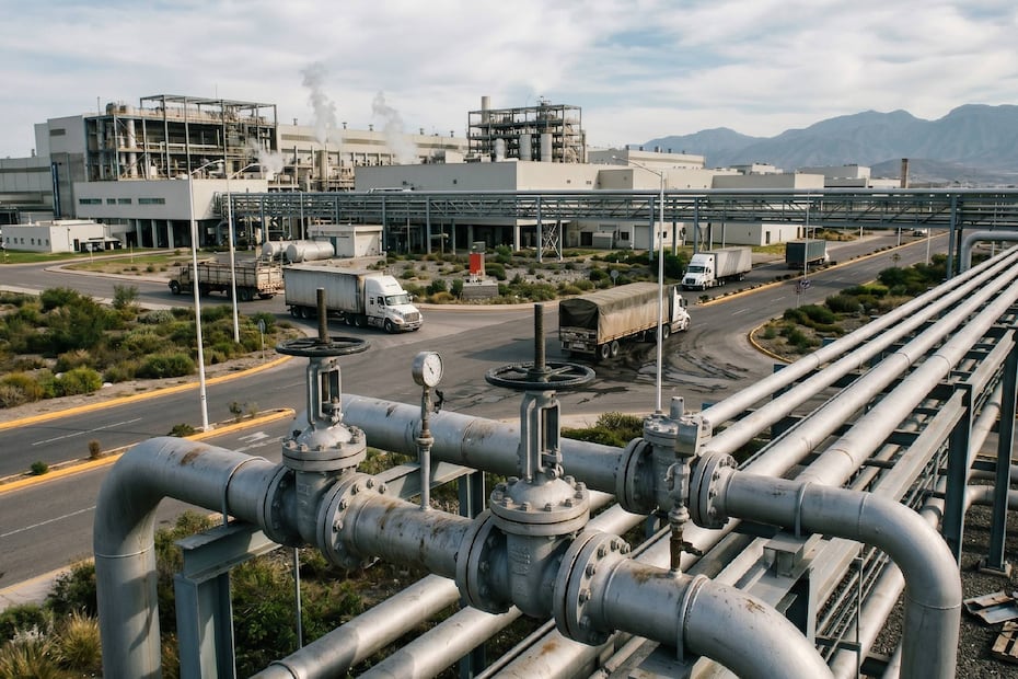 La infraestructura de gas natural es uno de los elementos que sostienen la actividad manufacturera en México. Crédito: Imagen generada con IA.