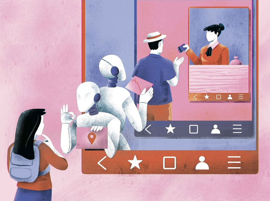 El concepto “Business 4.0” engloba recursos como inteligencia artificial, internet de las cosas pagos digitales que, aplicados al turismo, ofrecen los servicios que serán más demandados en la ‘nueva normalidad’. Ilustración: Ana Cortés. El Universal