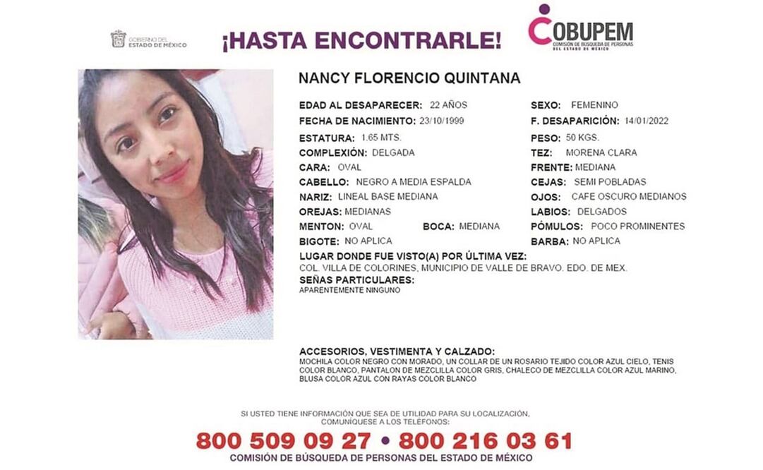 Desde el 17 de enero que no se sabe nada de Nancy, por lo que la fiscalía emitió una ficha de búsqueda en el Estado de México. Foto: Cortesía